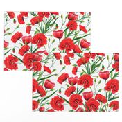 Hand drawn red poppy flowers watercolor pattern design