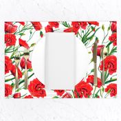 Hand drawn red poppy flowers watercolor pattern design