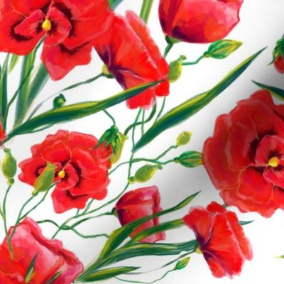 Hand drawn red poppy flowers watercolor pattern design