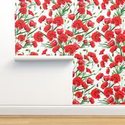 Hand drawn red poppy flowers watercolor pattern design