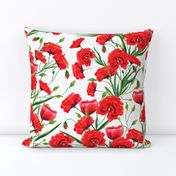 Hand drawn red poppy flowers watercolor pattern design