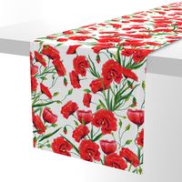 Hand drawn red poppy flowers watercolor pattern design