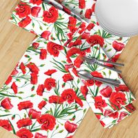 Hand drawn red poppy flowers watercolor pattern design