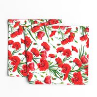 Hand drawn red poppy flowers watercolor pattern design