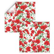 Hand drawn red poppy flowers watercolor pattern design