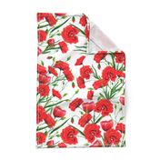 Hand drawn red poppy flowers watercolor pattern design