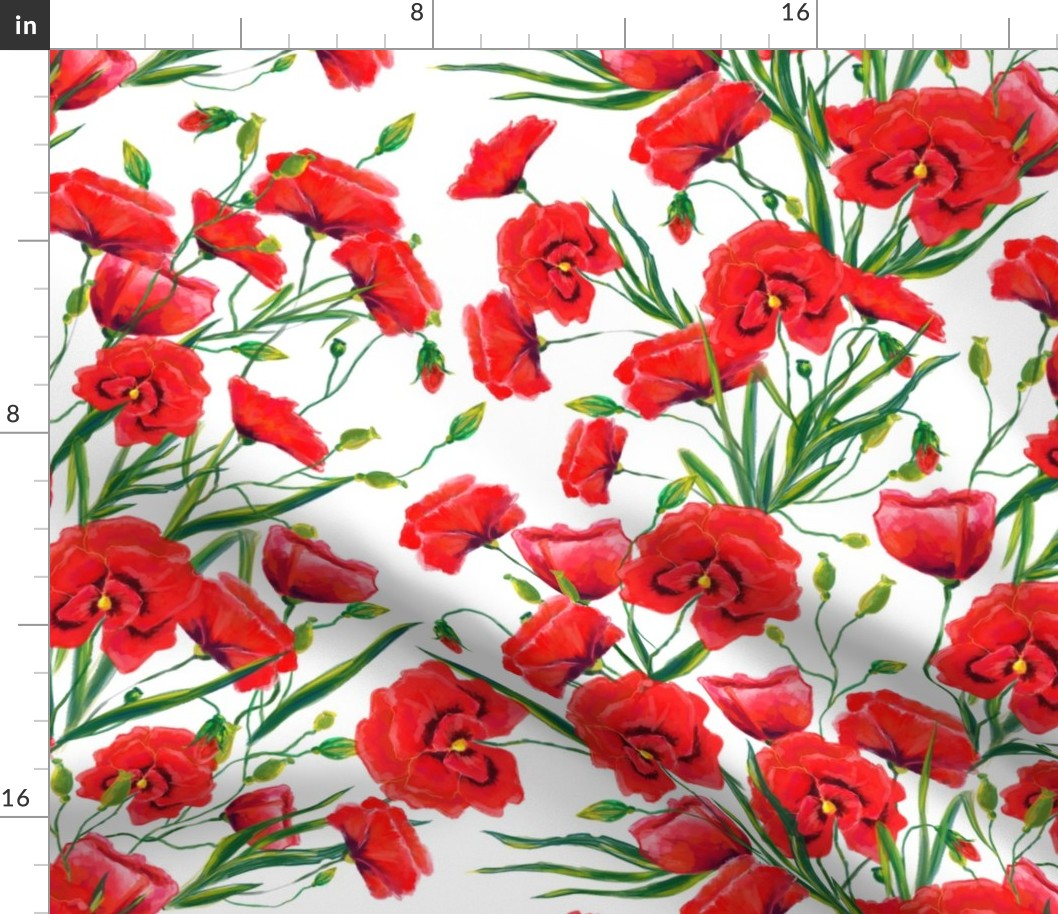 Hand drawn red poppy flowers watercolor pattern design