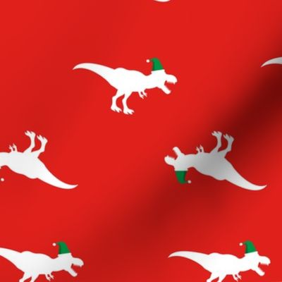 Christmas TREX Santa Hat Dinosaur Christmas Fabric RED