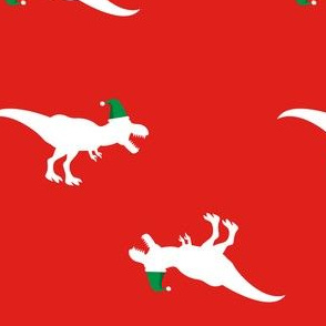 Christmas TREX Santa Hat Dinosaur Christmas Fabric RED