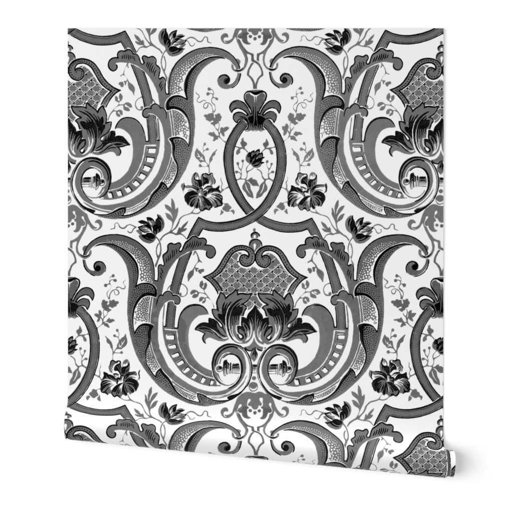 Adelaide Damask ~ White and Black  