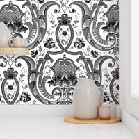 Adelaide Damask ~ White and Black  