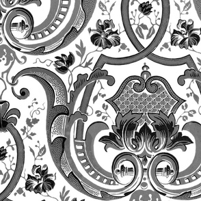 Adelaide Damask ~ White and Black  