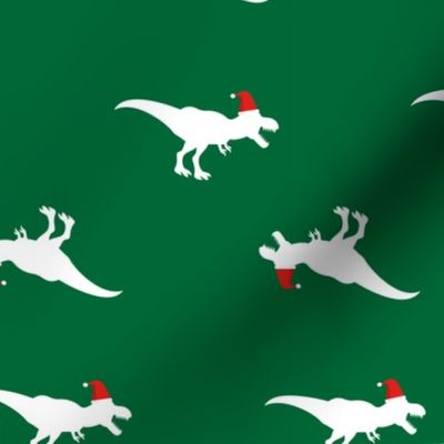 Christmas TREX Santa Hat Dinosaur Christmas Fabric GREEN