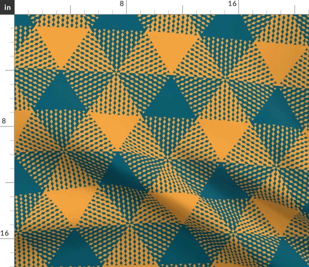 large triangle gingham - lagoon teal and saffron yellow