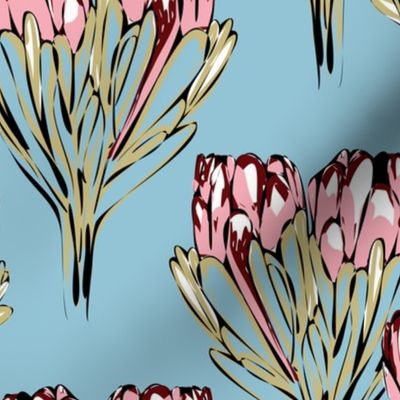 Double Protea Modernized Light Blue Pinks-01