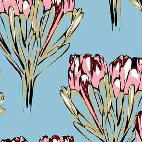 Double Protea Modernized Light Blue Pinks-01