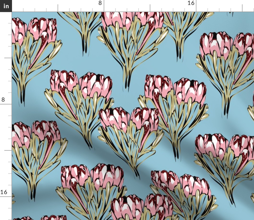 Double Protea Modernized Light Blue Pinks-01