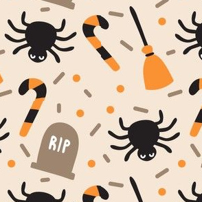 Halloween Cute Ghost Pumpkin Candy Cat RIP Broom Spider