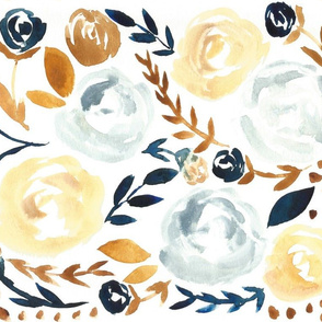 Mustard & Navy Fall Floral Fields Watercolor 