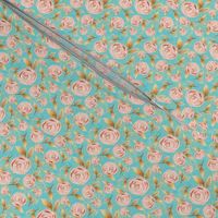 Romantic Blush/Gold Roses Glitter aqua small size 1"