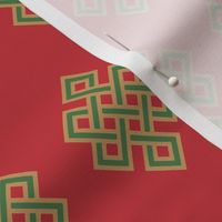 Celtic Knots- gold and green on red