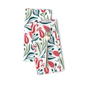 deco tulips- red and gren on white