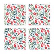 deco tulips- red and gren on white