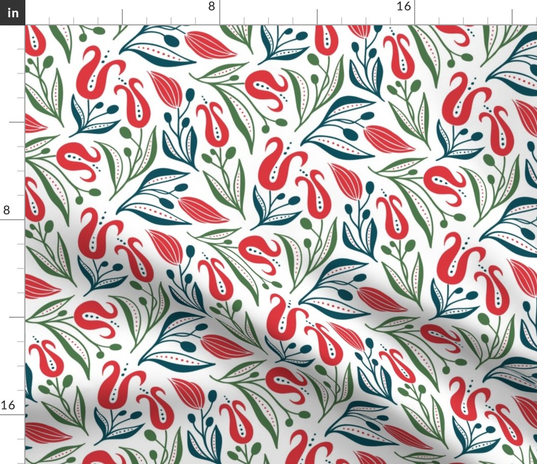 deco tulips- red and gren on white