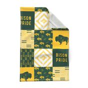 Bison Pride Patchwork - buffalo on green  linen - gold C18BS