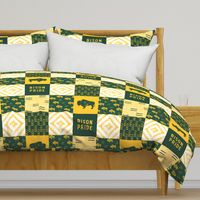 Bison Pride Patchwork - buffalo on green  linen - gold C18BS