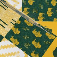 Bison Pride Patchwork - buffalo on green  linen - gold C18BS