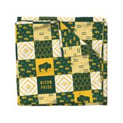 Bison Pride Patchwork - buffalo on green  linen - gold C18BS