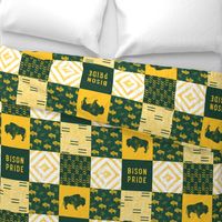 Bison Pride Patchwork - buffalo on green  linen - gold C18BS