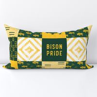 Bison Pride Patchwork - buffalo on green  linen - gold C18BS