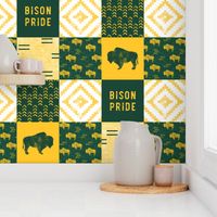 Bison Pride Patchwork - buffalo on green  linen - gold C18BS