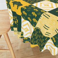 Bison Pride Patchwork - buffalo on green  linen - gold C18BS