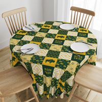 Bison Pride Patchwork - buffalo on green  linen - gold C18BS