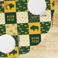 Bison Pride Patchwork - buffalo on green  linen - gold C18BS