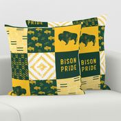 Bison Pride Patchwork - buffalo on green  linen - gold C18BS