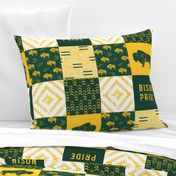 Bison Pride Patchwork - buffalo on green  linen - gold C18BS