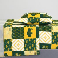 Bison Pride Patchwork - buffalo on green  linen - gold C18BS