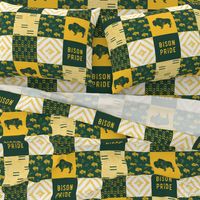 Bison Pride Patchwork - buffalo on green  linen - gold C18BS