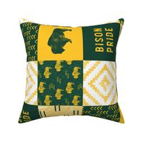 Bison Pride Patchwork - buffalo on green  linen - gold C18BS (90)