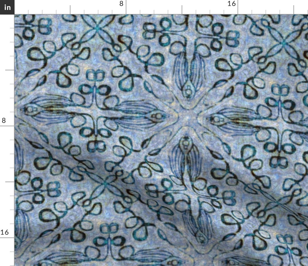 Loopy tulip, Batik, Blue gray