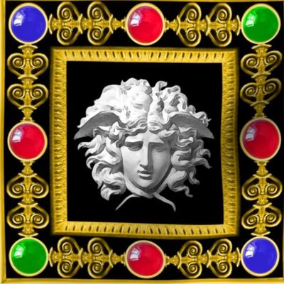 2 medusa gold baroque victorian black white marble filigree gems jewels ruby sapphire emerald red blue green frames gorgons Greek Greece mythology   inspired      