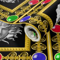 2 medusa gold baroque victorian black white marble filigree gems jewels ruby sapphire emerald red blue green frames gorgons Greek Greece mythology   inspired      