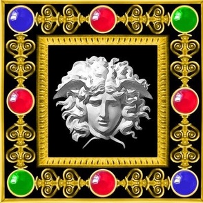 2 medusa gold baroque victorian black white marble filigree gems jewels ruby sapphire emerald red blue green frames gorgons Greek Greece mythology   inspired      