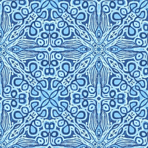 Loopy tulip, Woodcut, Denim Blue