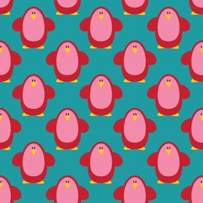 Pink penguins on green