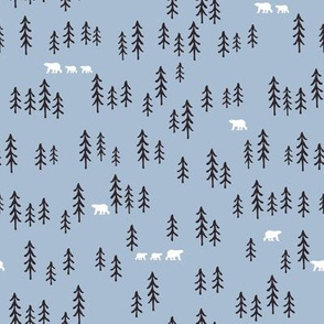 Polar bears in the woods on blue
